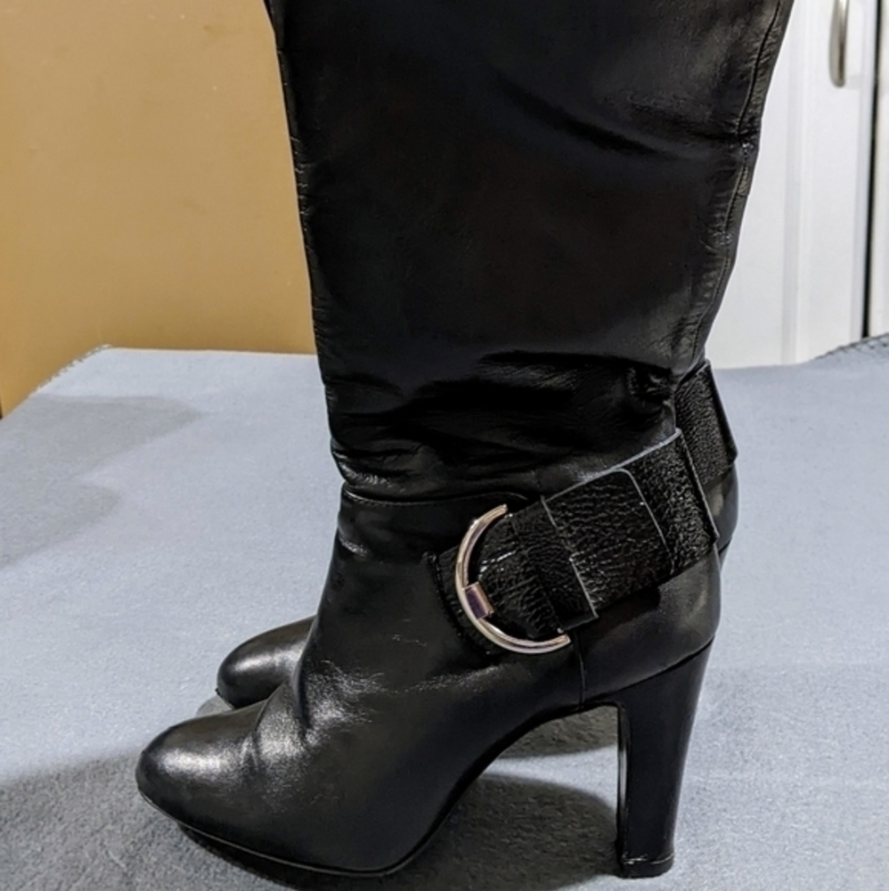 Gianni Bini tall black leather boots size 6.5 high heel